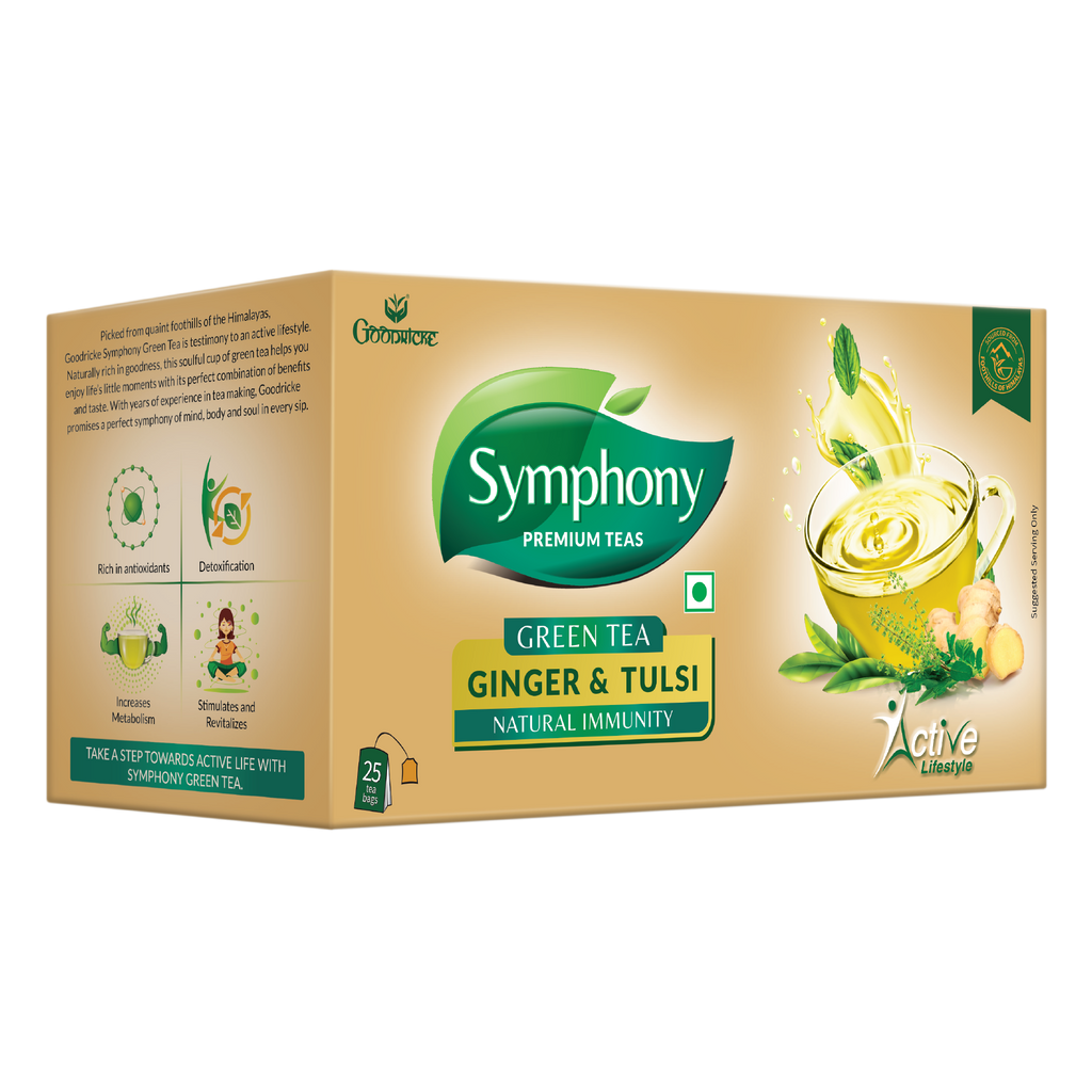 Symphony Ginger & Tulsi Green Tea, 25 Tea Bags (Pack of 6)