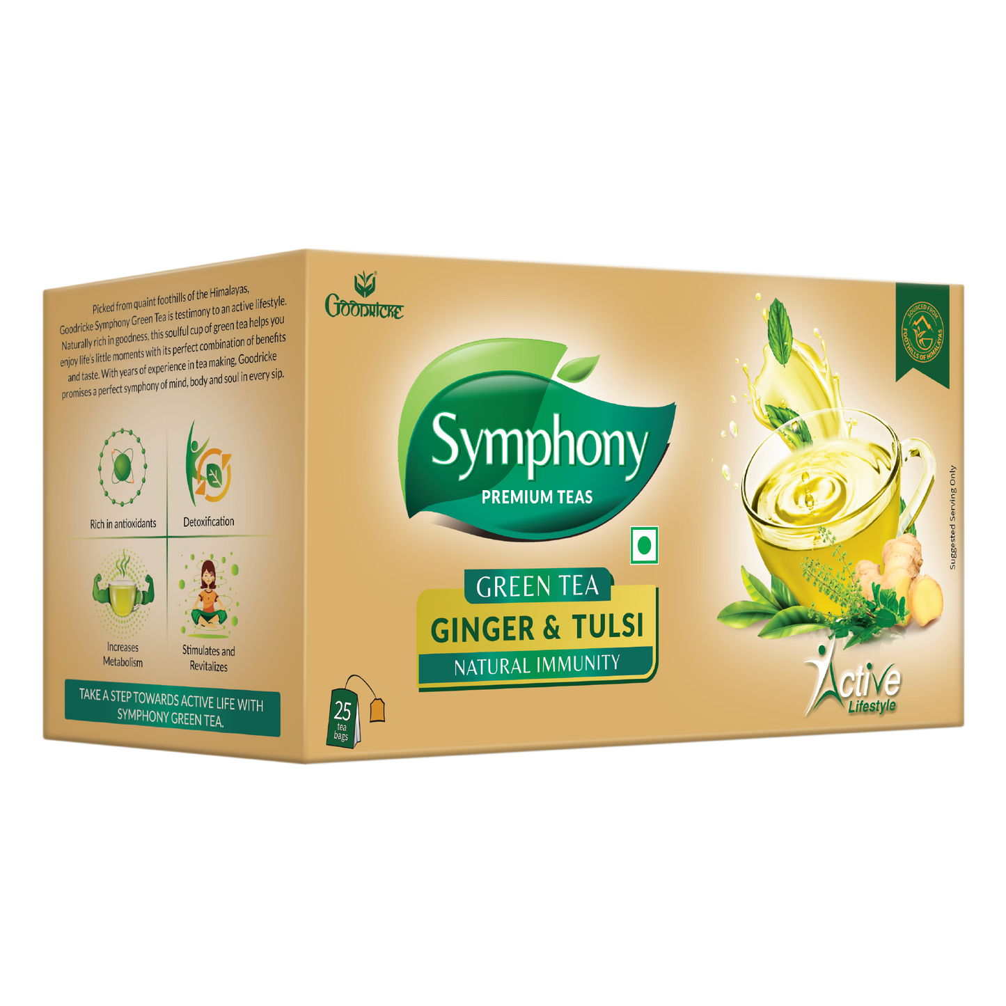 Symphony Ginger & Tulsi Green Tea, 25 Tea Bags (Pack of 6)