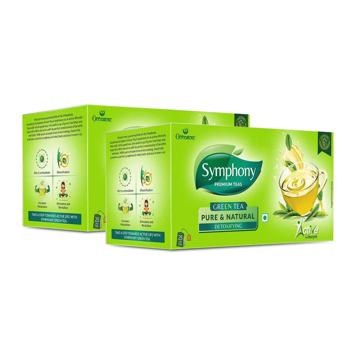 Symphony Pure & Nautral Green Tea, 25 Tea Bags (Pack of 6)