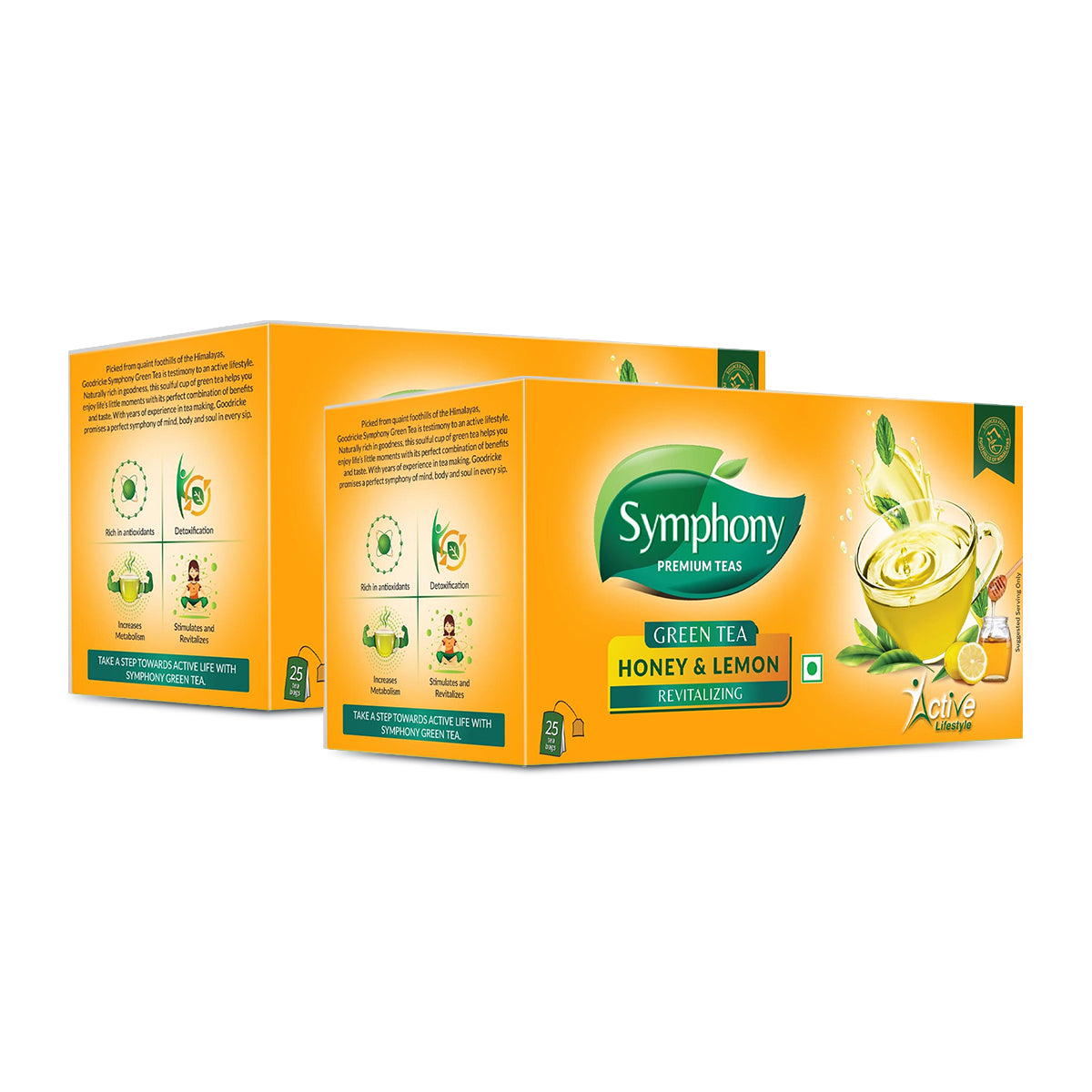 Symphony Lemon & Honey Green Tea, 25 Tea Bags (Pack of 6)