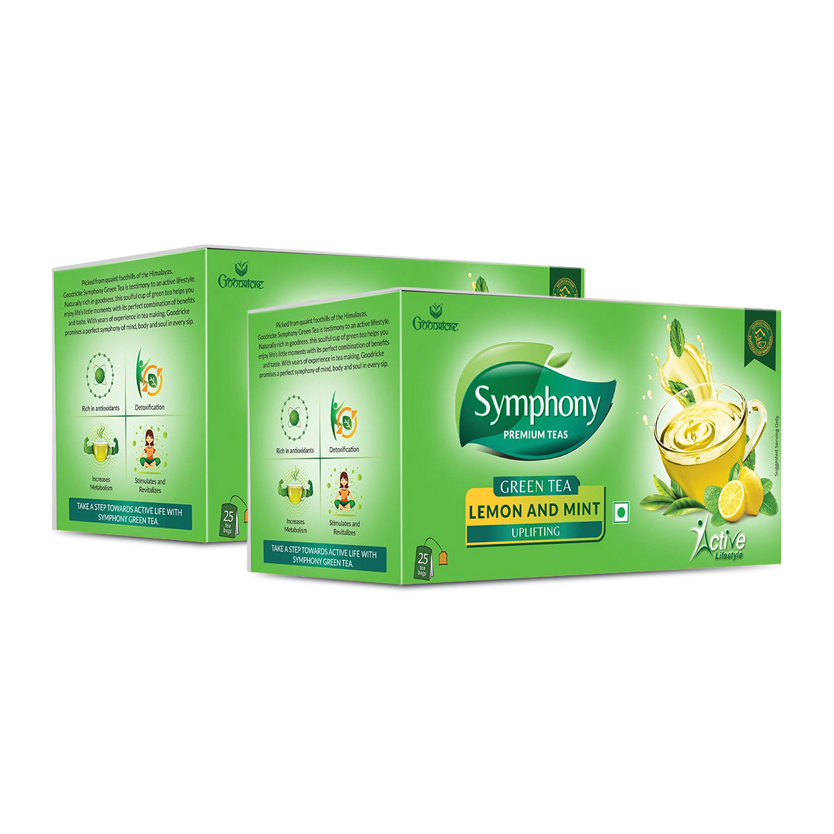 Symphony Lemon & Mint Green Tea, 25 Tea Bags (Pack of 6)