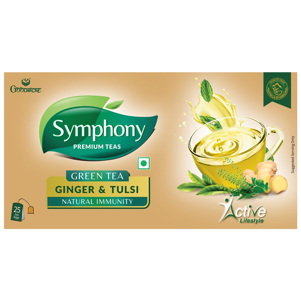 Symphony Ginger & Tulsi Green Tea, 25 Tea Bags (Pack of 6)